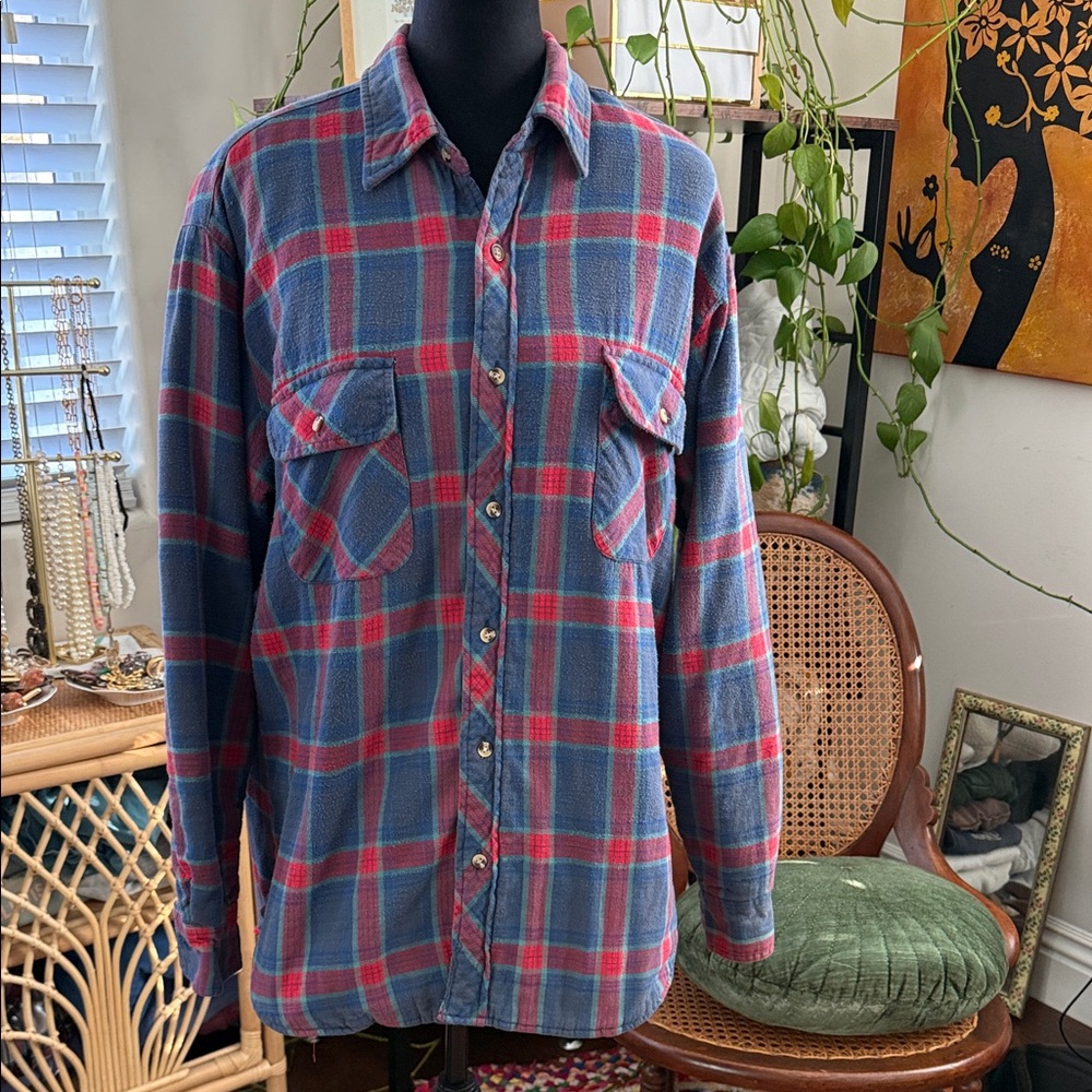 Vintage St. John's Bay Blue and Pink Plaid Casual Button Down Shirt